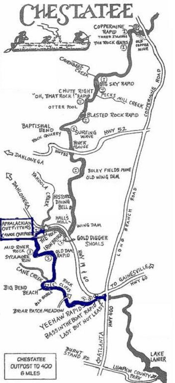 Appalachian Outfitter's map of the Chestatee Trip