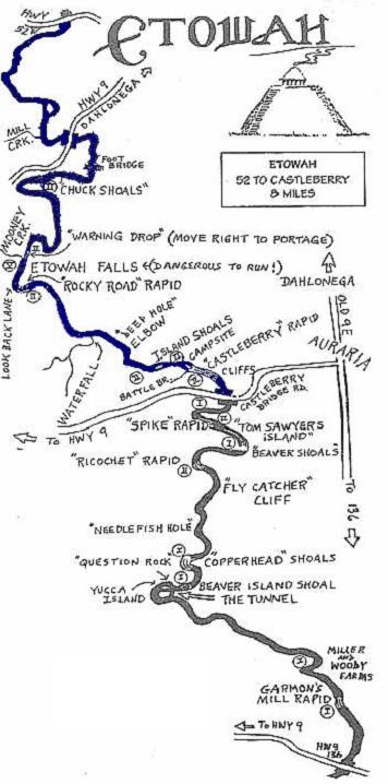 Appalchian Outfitter's Map of the Etowah River trip
